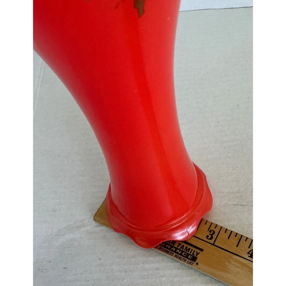 Vintage Red Milk Glass Bud Vase Gold Rose Scalloped‎ Rim 9 Inch MCM